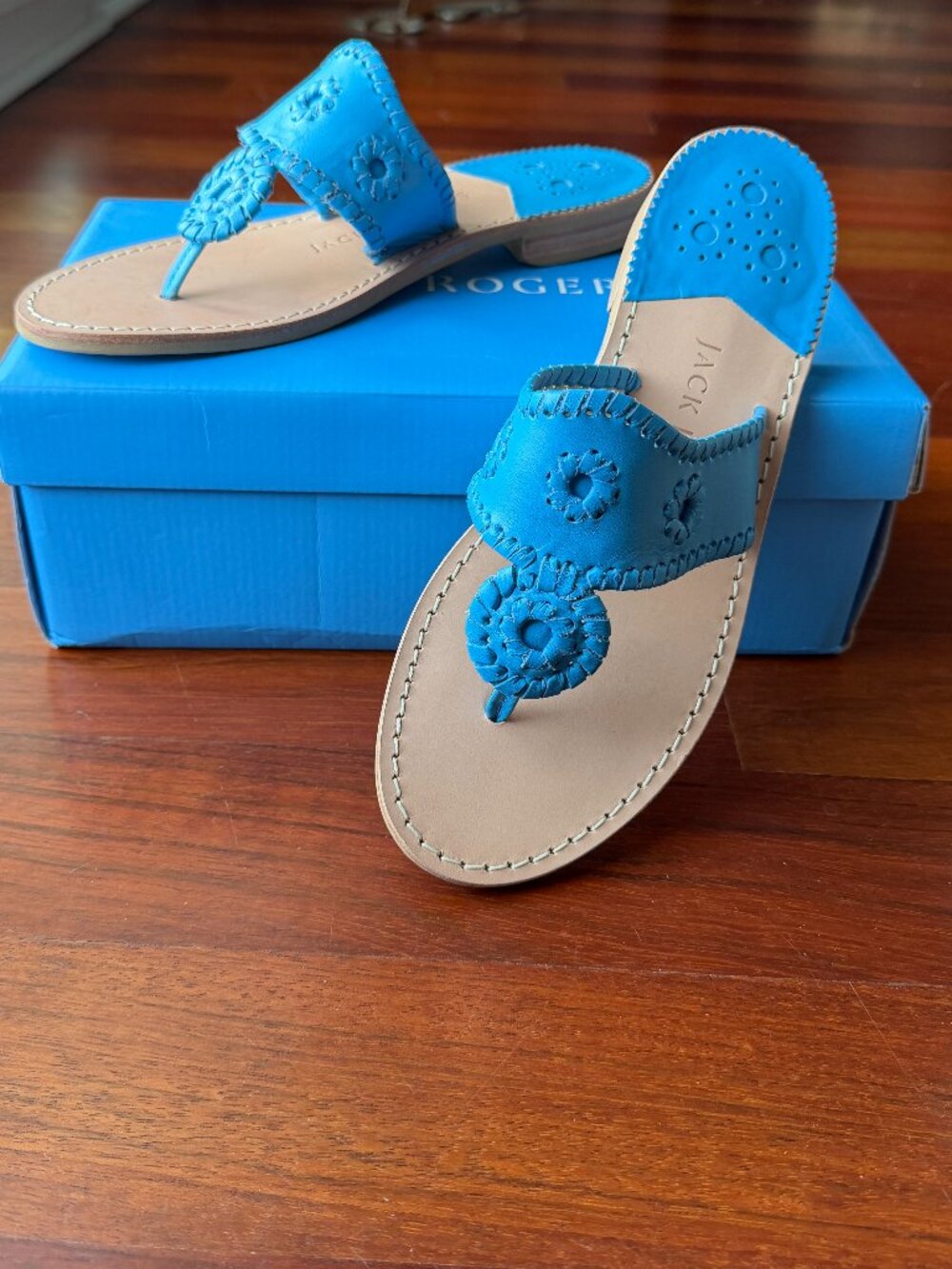 Jack Rogers Turquoise Blue Leather Afton Sandals